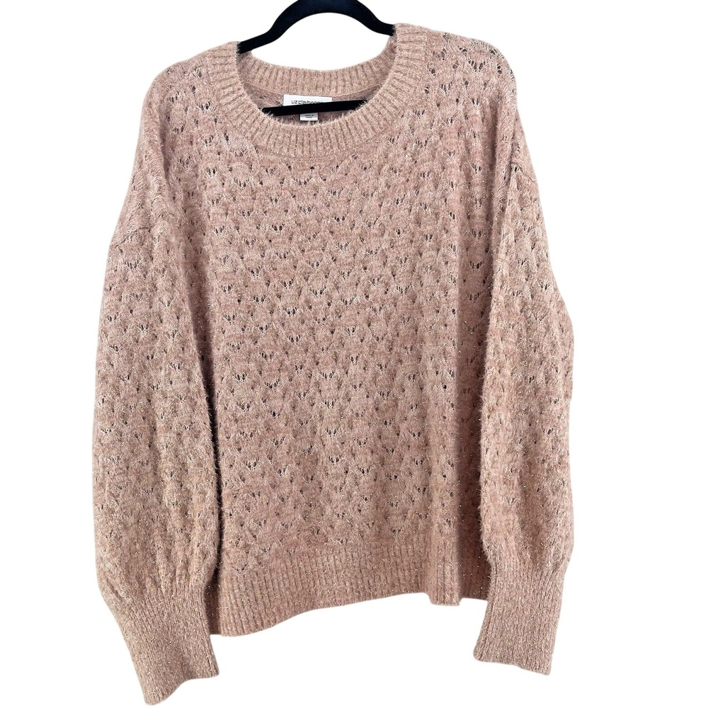 Liz Claiborne Fuzzy Sweater Women XL Pink Shimmer Cozy Soft Girl Balletcore